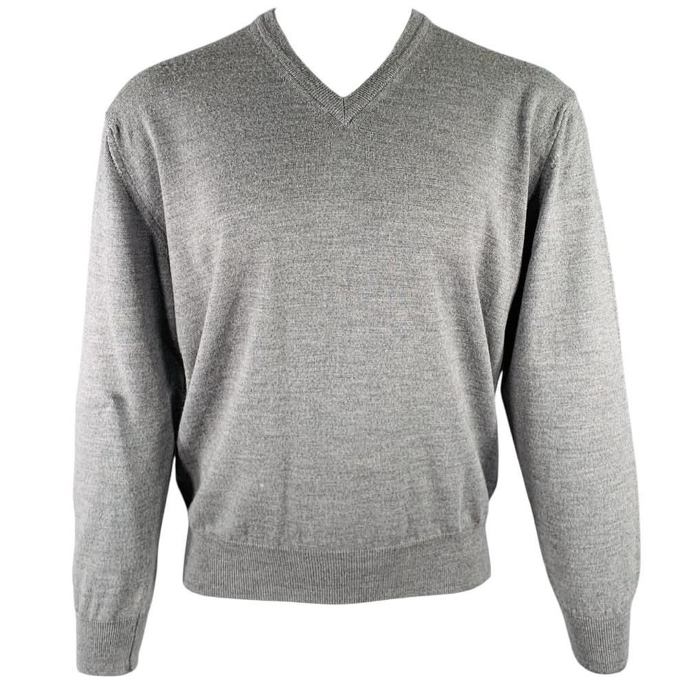 Giorgiolini 100% Merino Wool Sweater XL Gray V-Neck Made in Italy